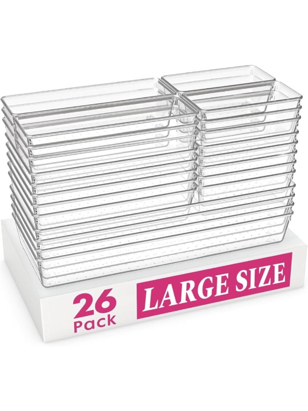 26 Pack Clear Plastic Drawer Organizer Bins | Versatile Kitchen & Bathroom